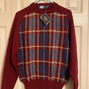 Vintage Knightsbridge Men’s Burgundy Plaid Crewneck Wool Sweater
